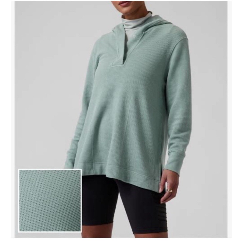 Athleta Women's Small (Oversized) Coaster luxe waffle hoodie teal MSRP $119